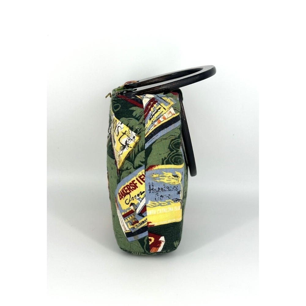 Vintage Fabric Covered Straw Purse w/Wooden Handles - Tropical *Read Description - Picture 2 of 10